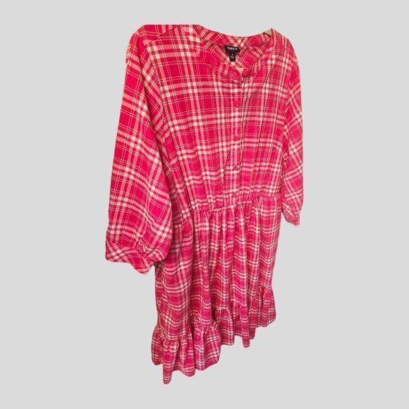 60% OFF NEW TORRID Plus Size Pink, White Plaid Mini Voile Mandarin Collar Dress - Picture 3 of 16